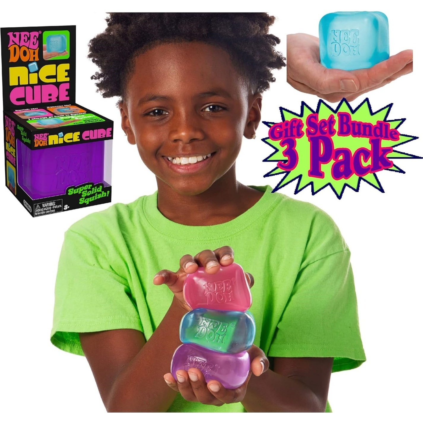 Nice Cube Translucent NeeDoh - 3 Pack (Purple/Pink/Blue) - Image 4